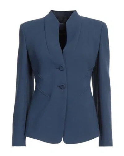 Emporio Armani Woman Blazer Slate Blue Size 4 Viscose, Acetate, Elastane, Polyester