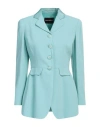 Emporio Armani Woman Blazer Turquoise Size 6 Viscose, Linen In Blue