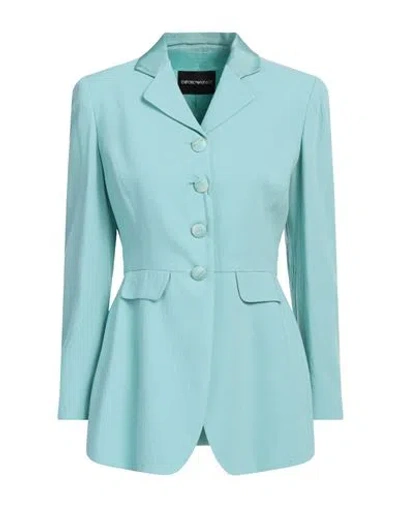 Emporio Armani Woman Blazer Turquoise Size 6 Viscose, Linen In Blue