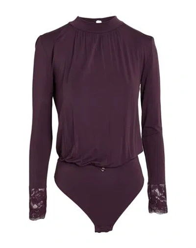 Emporio Armani Woman Bodysuit Dark Purple Size 3 Viscose, Elastane