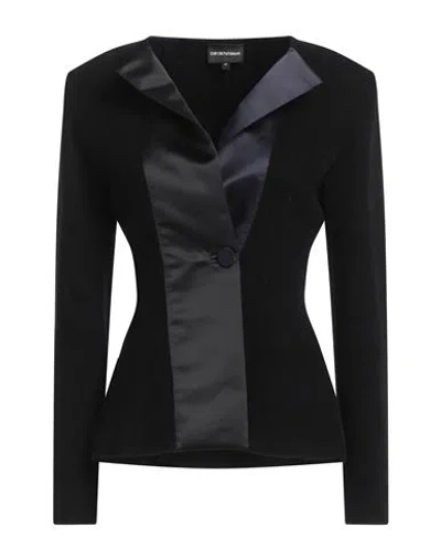 Emporio Armani Woman Cardigan Black Size 16 Virgin Wool, Viscose, Cotton, Polyester