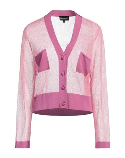 Emporio Armani Woman Cardigan Fuchsia Size L Viscose, Polyester, Polyamide In Pink