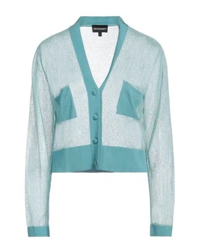 Emporio Armani Woman Cardigan Turquoise Size L Viscose, Polyester, Polyamide In Blue