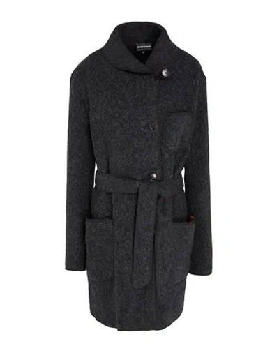 Emporio Armani Woman Coat Charcoal Size 12 Virgin Wool, Mohair Wool, Alpaca Wool, Polyamide In Gray