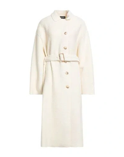 Emporio Armani Woman Coat Cream Size 10 Virgin Wool, Viscose, Polyamide, Alpaca Wool In White