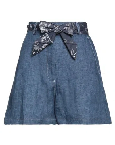 Emporio Armani Woman Denim Shorts Blue Size 6 Linen, Cotton, Elastane