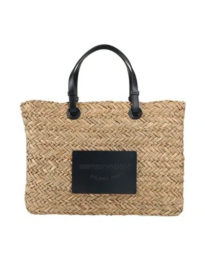 Emporio Armani Logo-patch Woven-raffia Tote Beg In Beige