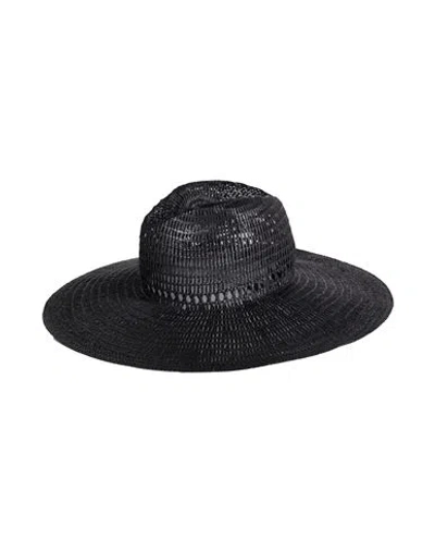Emporio Armani Woman Hat Black Size 7 ¼ Paper Yarn