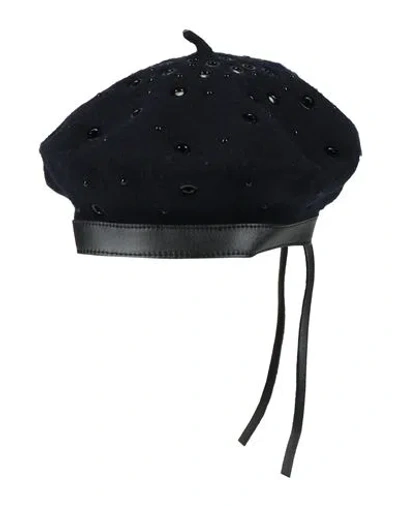 Emporio Armani Woman Hat Midnight Blue Size Onesize Wool, Polyamide, Cotton, Polyurethane, Cow Leath In Black