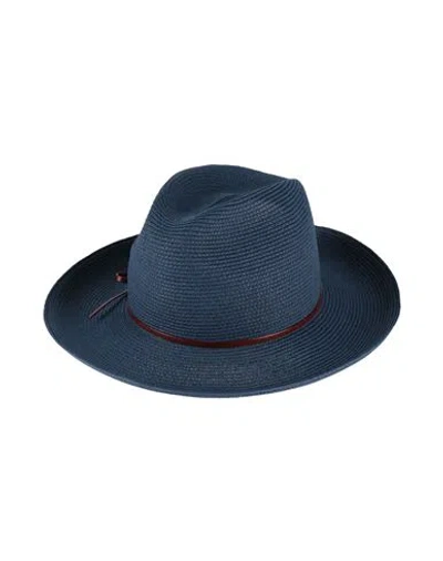 Emporio Armani Woman Hat Navy Size 7 ⅜ Paper Yarn, Polyester, Regenerated Leather