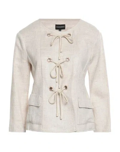 Emporio Armani Woman Jacket Beige Size 16 Linen, Viscose