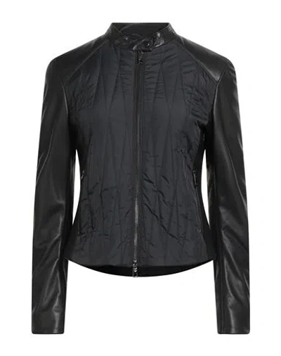 Emporio Armani Woman Jacket Black Size 10 Lambskin, Polyamide