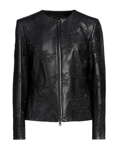 Emporio Armani Woman Jacket Black Size 12 Lambskin