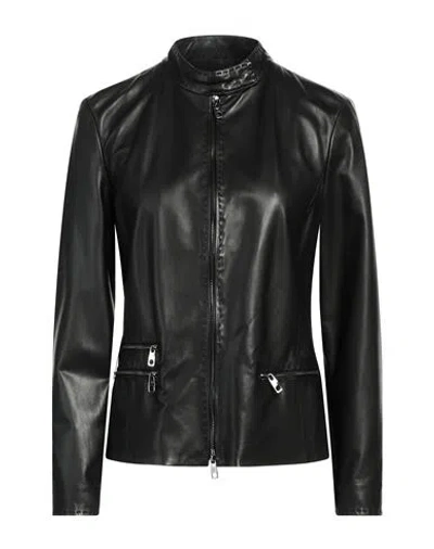 Emporio Armani Woman Jacket Black Size 8 Lambskin