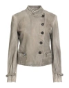 Emporio Armani Leather Asymmetrical Button Jacket In Grey