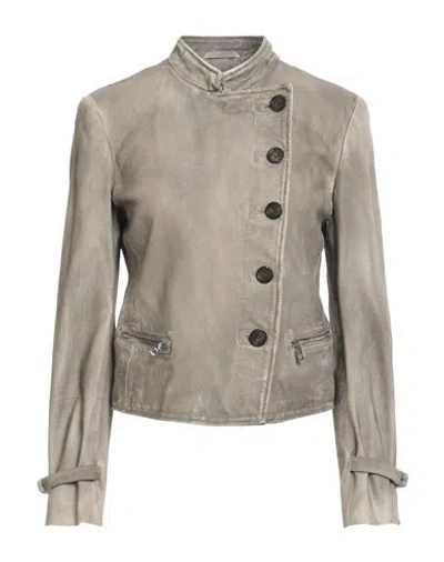 Emporio Armani Leather Asymmetrical Button Jacket In Beige