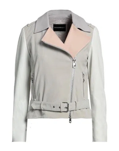 Emporio Armani Woman Jacket Grey Size 6 Lambskin, Goat Skin