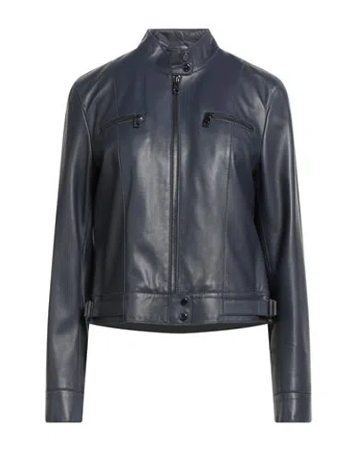 Emporio Armani Woman Jacket Navy Size 10 Lambskin In Black