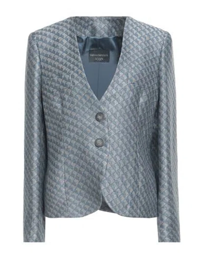 Emporio Armani Woman Jacket Pastel Blue Size 14 Viscose, Linen, Polyester, Polyamide