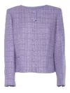 Emporio Armani Tweed Short Blazer Jacket In Purple