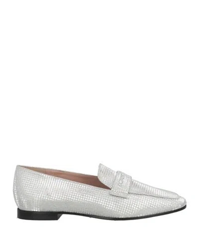 Emporio Armani Woman Loafers Silver Size 7.5 Textile Fibers