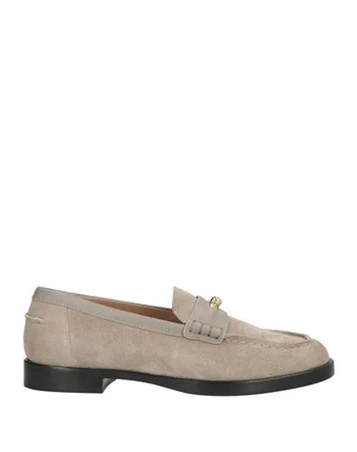 Emporio Armani Woman Loafers Taupe Size 7.5 Calfskin In Gray