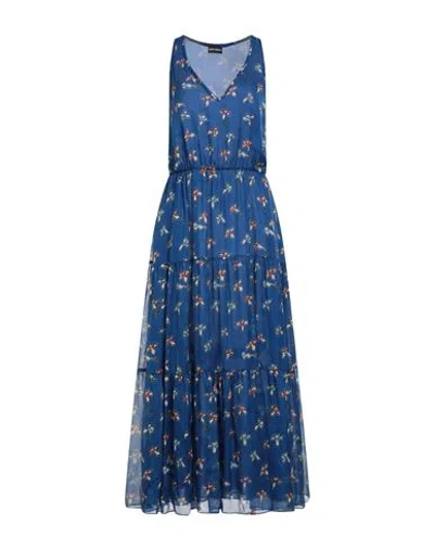Emporio Armani Woman Long Dress Bright Blue Size 10 Silk