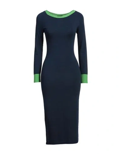Emporio Armani Woman Midi Dress Navy Size 6 Polyamide, Viscose, Cashmere In Navy Blue