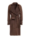 Emporio Armani Woman Overcoat & Trench Coat Dark Brown Size 12 Goat Skin In Brown