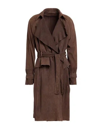 Emporio Armani Woman Overcoat & Trench Coat Dark Brown Size 12 Goat Skin