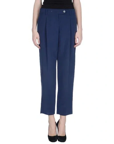 Emporio Armani Woman Pants Midnight Blue Size 12 Linen, Silk