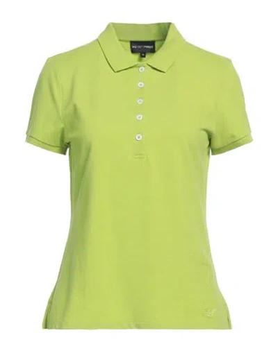Emporio Armani Woman Polo Shirt Lime Green Size L Cotton, Elastane