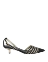 Emporio Armani Woman Pumps Black Size 7.5 Leather, Textile Fibers In Black