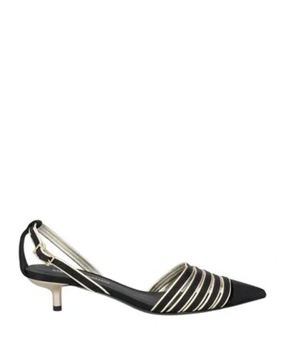 Emporio Armani Woman Pumps Black Size 7.5 Leather, Textile Fibers