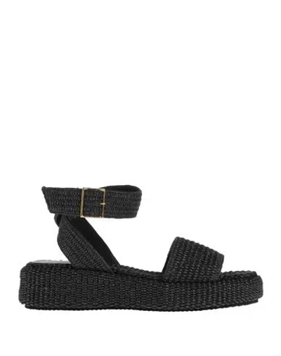 Emporio Armani Woman Sandals Black Size 5.5 Cotton, Polyamide, Goat Skin