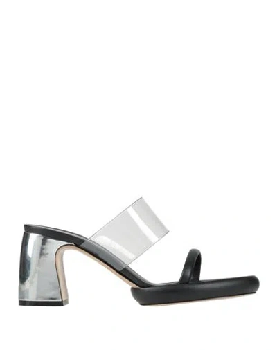 Emporio Armani Woman Sandals Black Size 7.5 Leather, Pvc - Polyvinyl Chloride