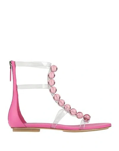 Emporio Armani Woman Sandals Fuchsia Size 6.5 Pvc - Polyvinyl Chloride, Lambskin In Pink