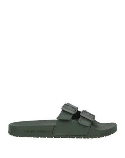 Emporio Armani Woman Sandals Military Green Size 6.5 Pvc - Polyvinyl Chloride, Pes - Polyethersulfon