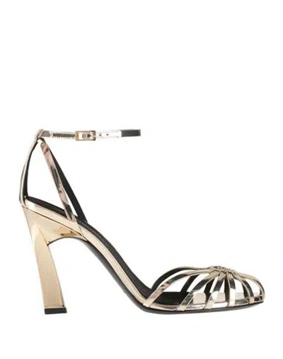 Emporio Armani Woman Sandals Platinum Size 7.5 Calfskin In Gray