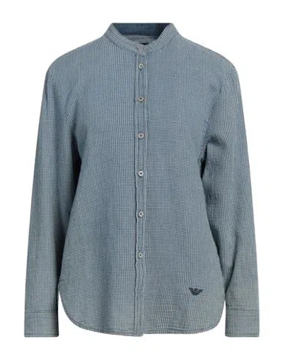 Emporio Armani Woman Shirt Blue Size 8 Cotton