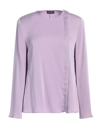Emporio Armani Woman Shirt Lilac Size 16 Silk, Elastane In Purple