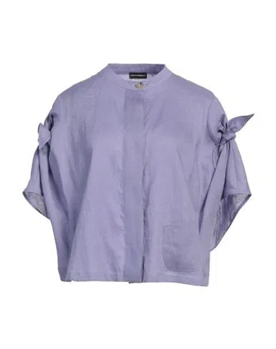 Emporio Armani Woman Shirt Lilac Size 14 Linen In Purple