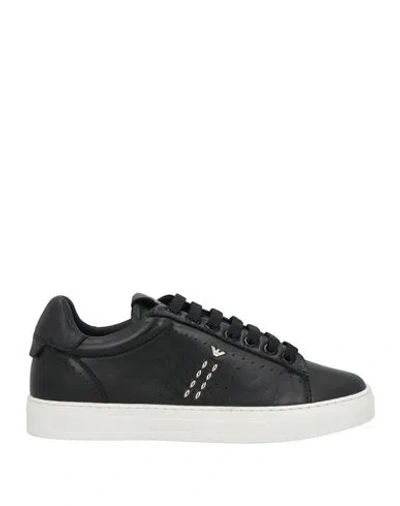 Emporio Armani Woman Sneakers Black Size 5.5 Ovine Leather, Cow Leather, Tpr - Thermoplastic Rubber