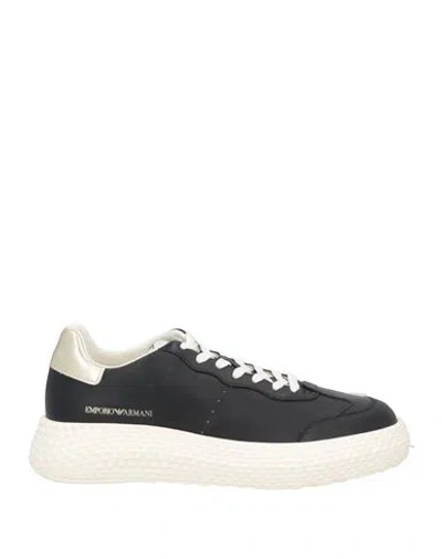 Emporio Armani Woman Sneakers Black Size 5.5 Cow Leather, Goat Skin
