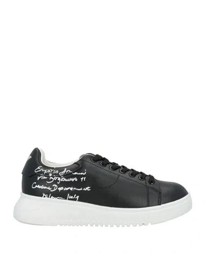 Emporio Armani Woman Sneakers Black Size 7.5 Cow Leather