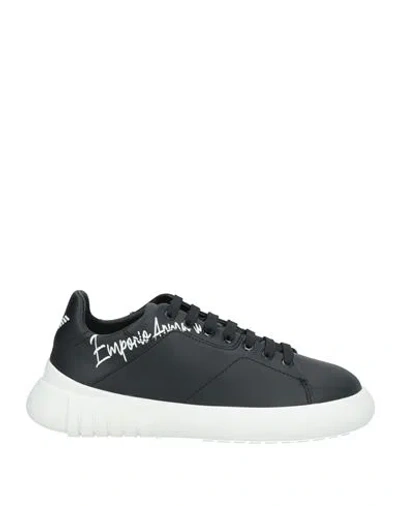 Emporio Armani Woman Sneakers Black Size 7.5 Cow Leather