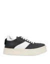 Emporio Armani Woman Sneakers Midnight Blue Size 4.5 Leather In Black