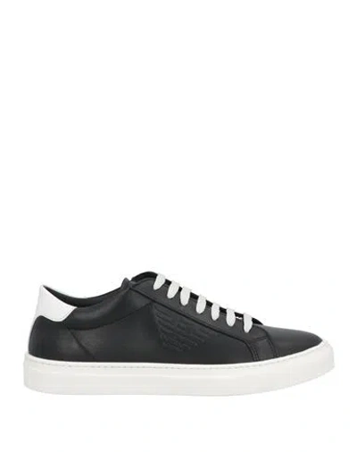 Emporio Armani Woman Sneakers Black Size 9.5 Leather In Navy
