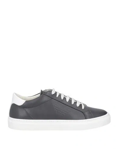 Emporio Armani Woman Sneakers Lead Size 7.5 Leather In Grey