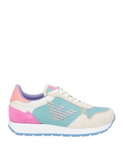 Emporio Armani Woman Sneakers Light Green Size 5.5 Polyester, Cow Leather, Thermoplastic Polyurethan